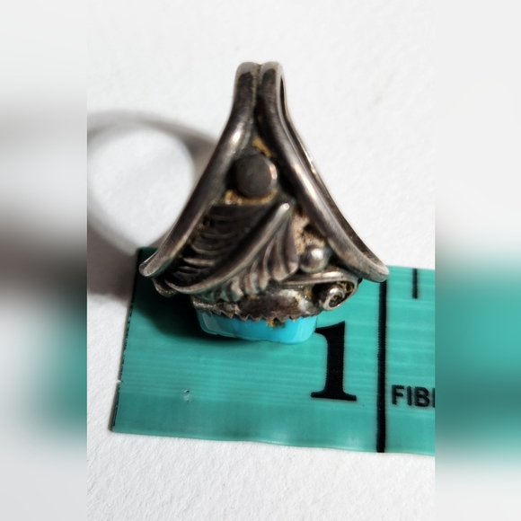 Vintage Sterling Silver Native American Turquoise Feather Ring size 7 - Picture 10 of 10